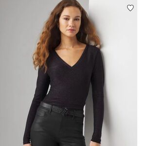 WHBM Sparkle Knit Top in Plum Noir Color NWT